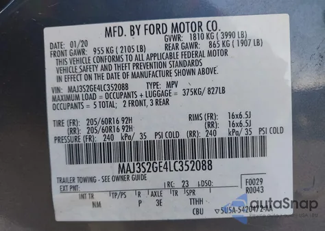 2020 Ford Ecosport Se from USA, damaged, VIN MAJ3S2GE4LC352088